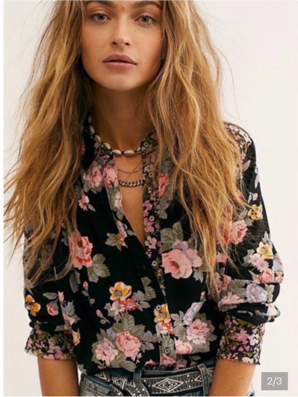 Free People Hold On To Me Floral Blouse Medium Boho Button Front Top NWOT